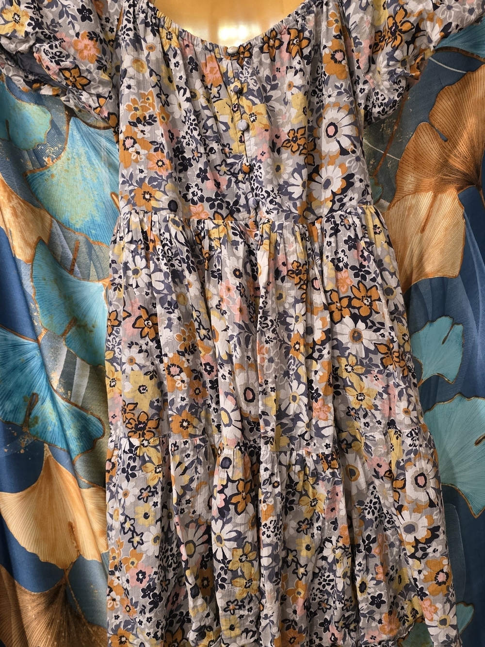 American Eagle Outfitters Floral Baby Doll Mini Dress in Yellow, Pink & Navy